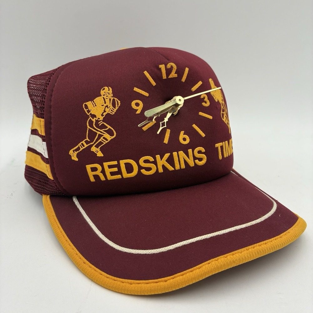 Vtg 80s 3 Stripe Mesh Snapback Trucker Hat Washington Redskins Novelty NFL Sport